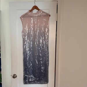 Beautiful, New Anthropologie Blush and Silver Sequin Midi Dress